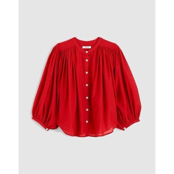 Madewell Tops - NWT Madewell Balloon Sleeve Top Blouse Lightweight Cotton Blend Cherry Red Sz M